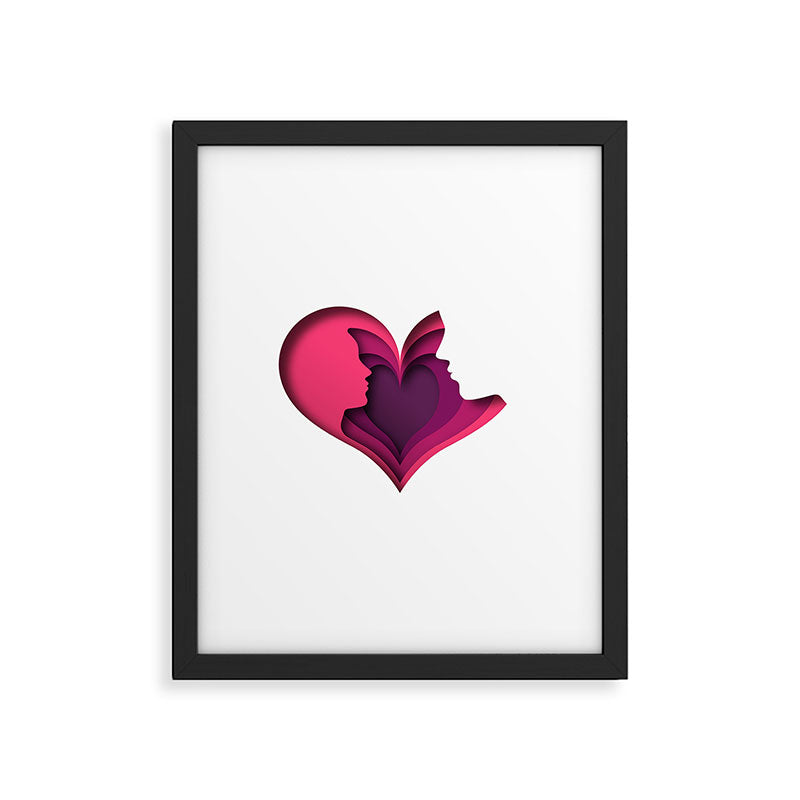 Paper cut couple in love illustration with pink heart shape Framed Art Print Gallery Image 5