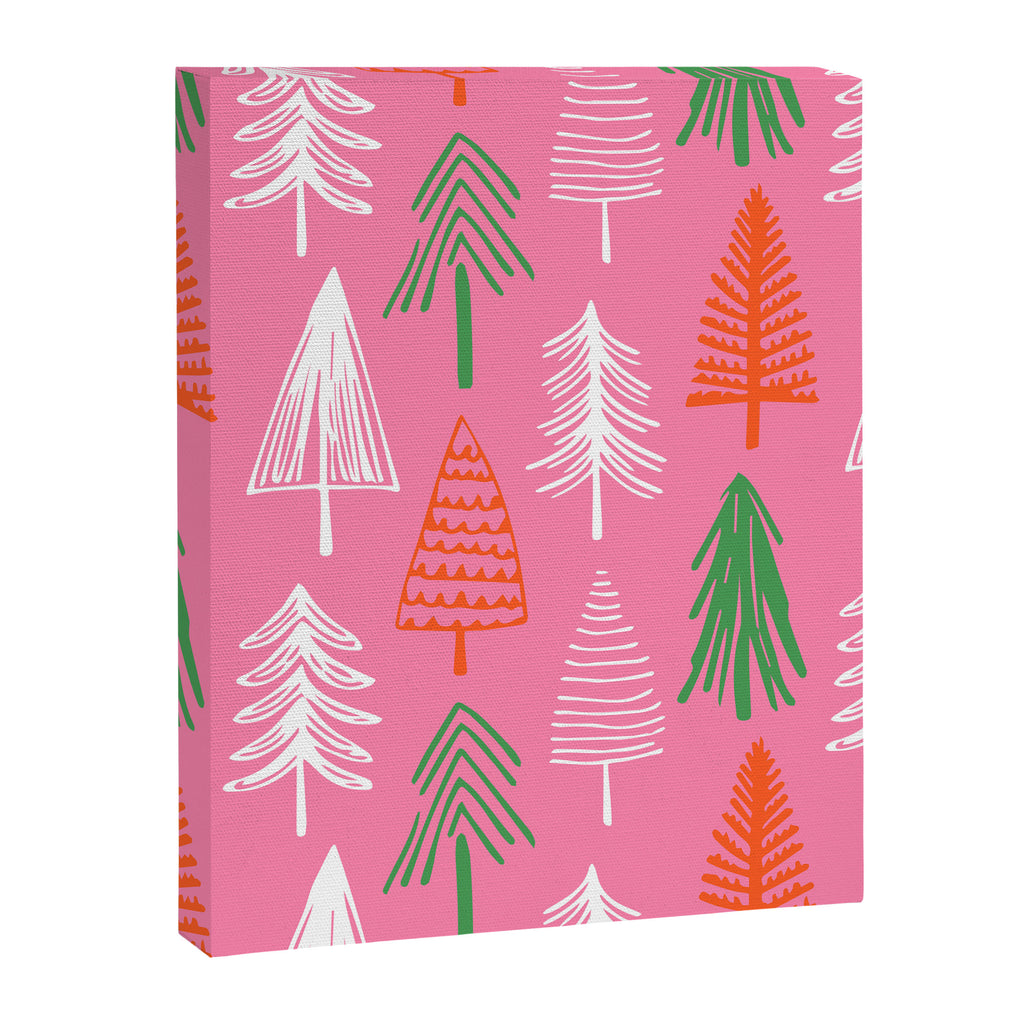Pink christmas pine tree doodle pattern Canvas Print Gallery Image 8