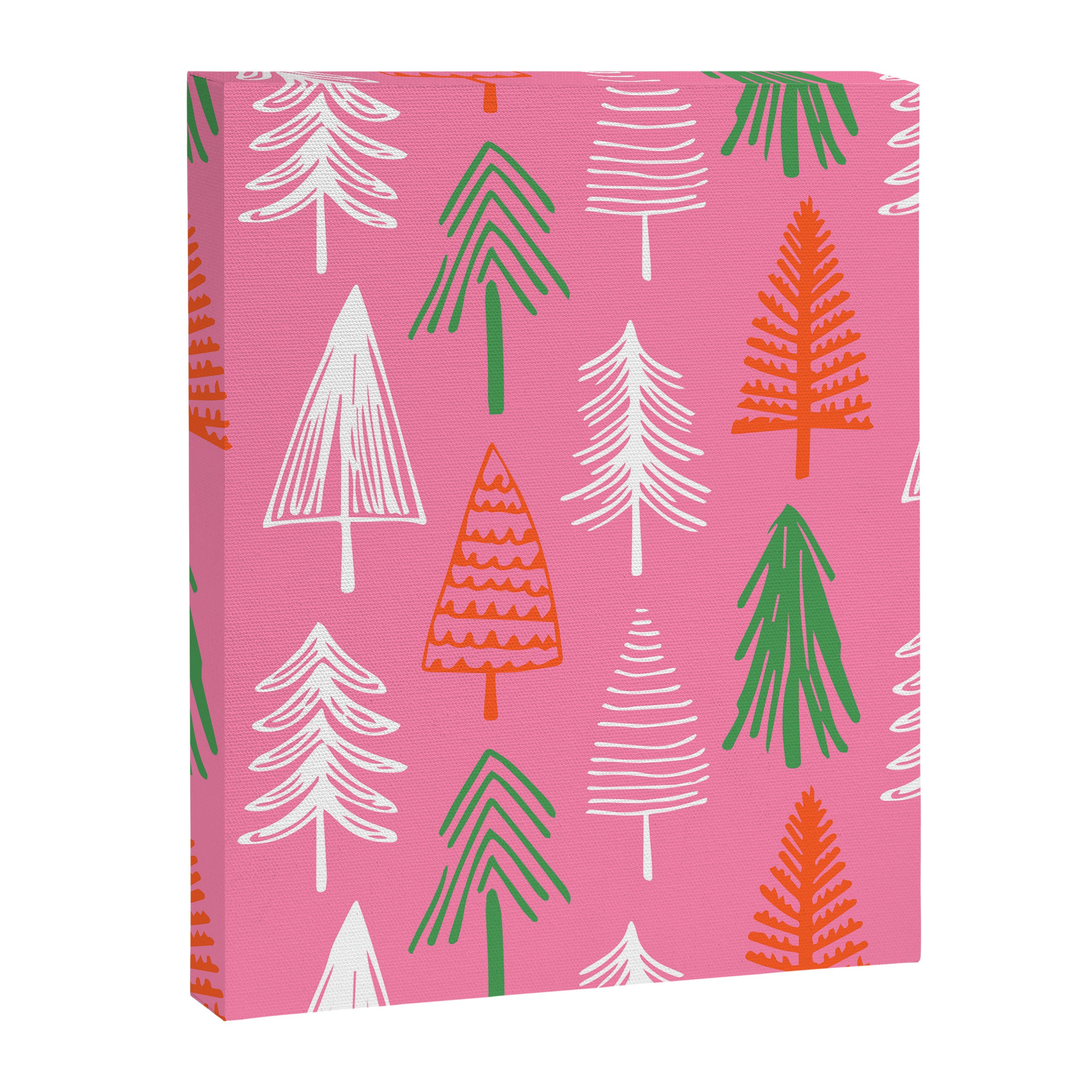 Pink christmas pine tree doodle pattern Canvas Print Gallery Image 8