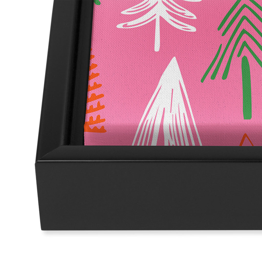 Pink christmas pine tree doodle pattern Framed Canvas Print Gallery Image 3
