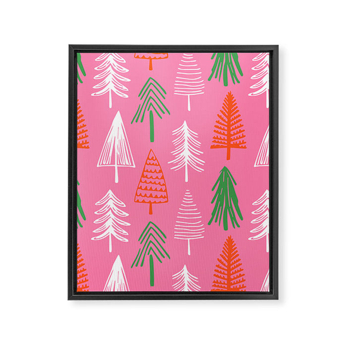 Pink christmas pine tree doodle pattern Framed Canvas Print Gallery Image 1