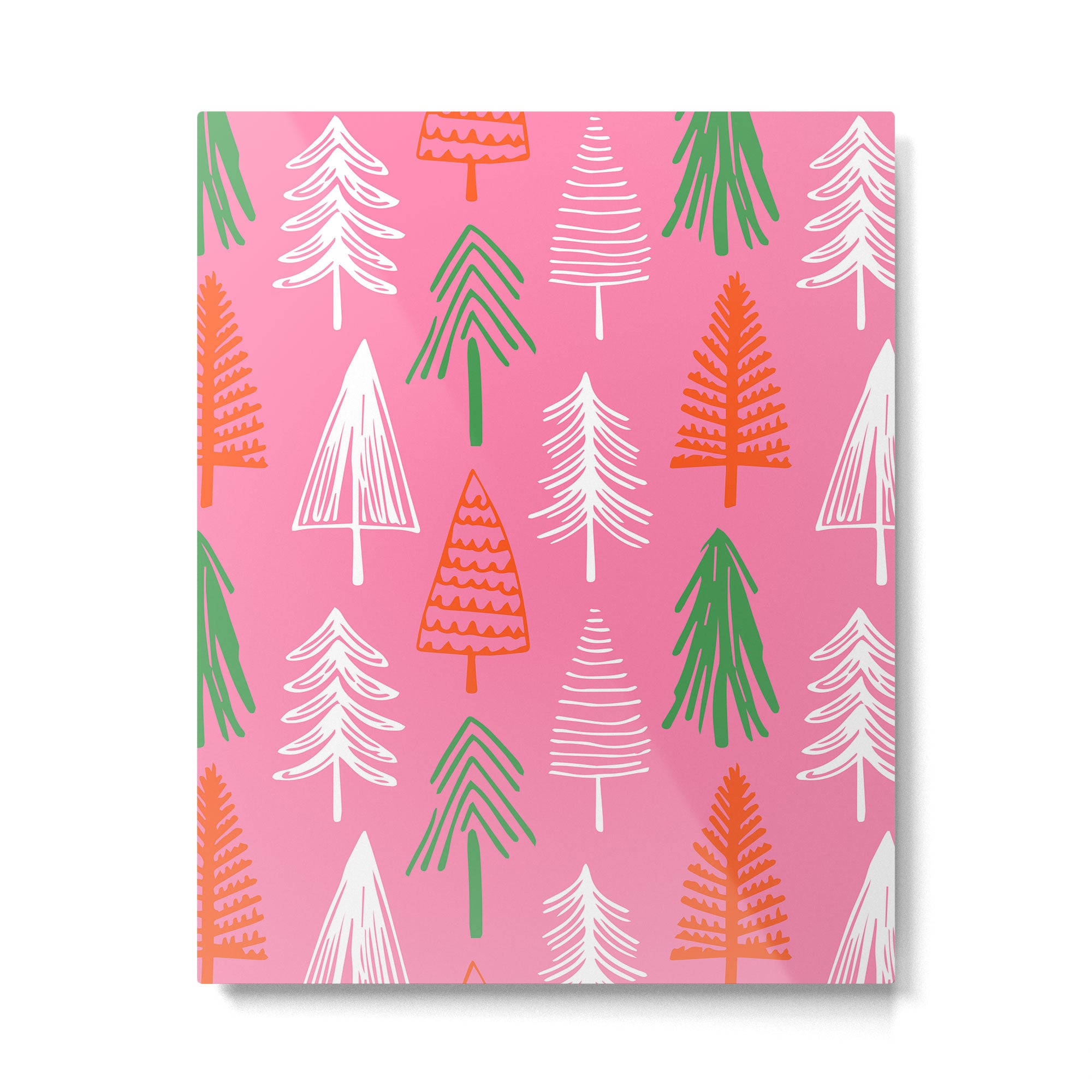 Pink christmas pine tree doodle pattern Metal Print Gallery Image 6