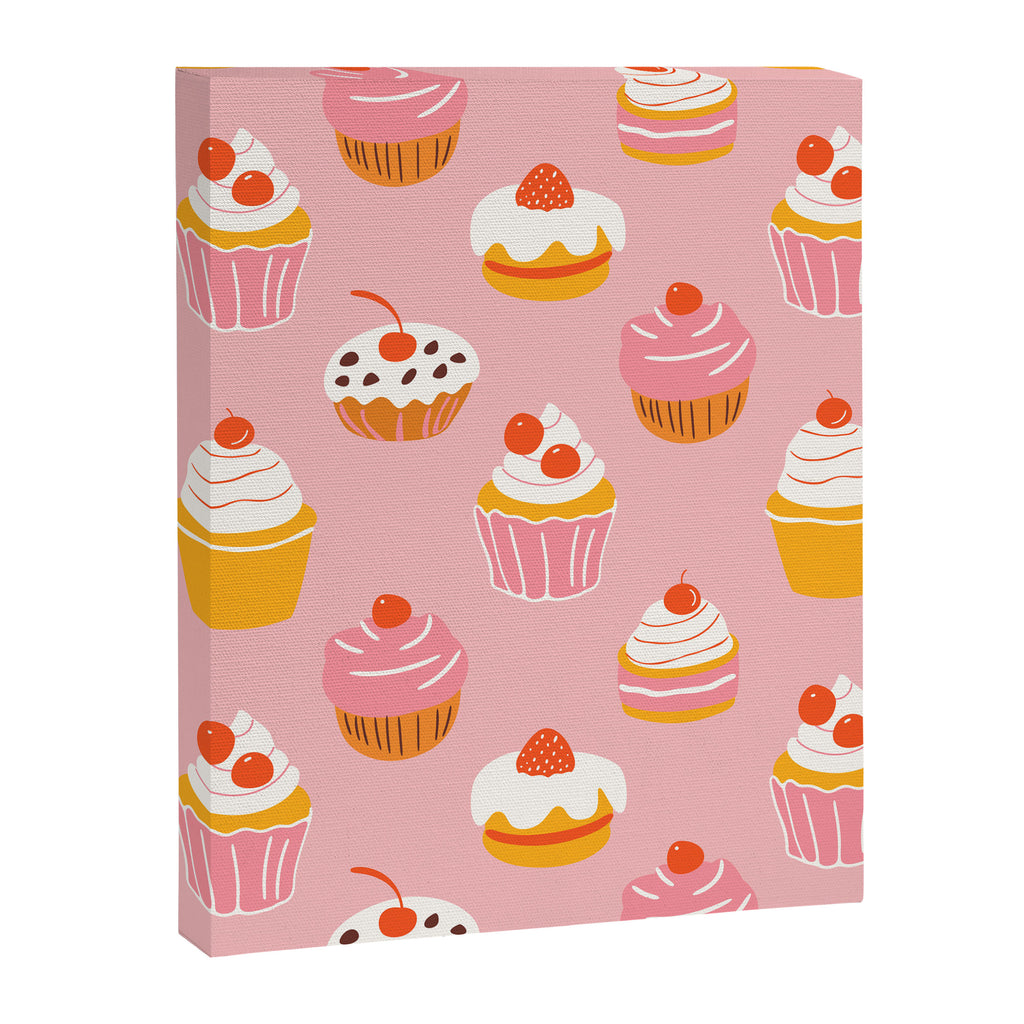Pink cupcake cartoon food pattern Canvas Print Gallery Image 8
