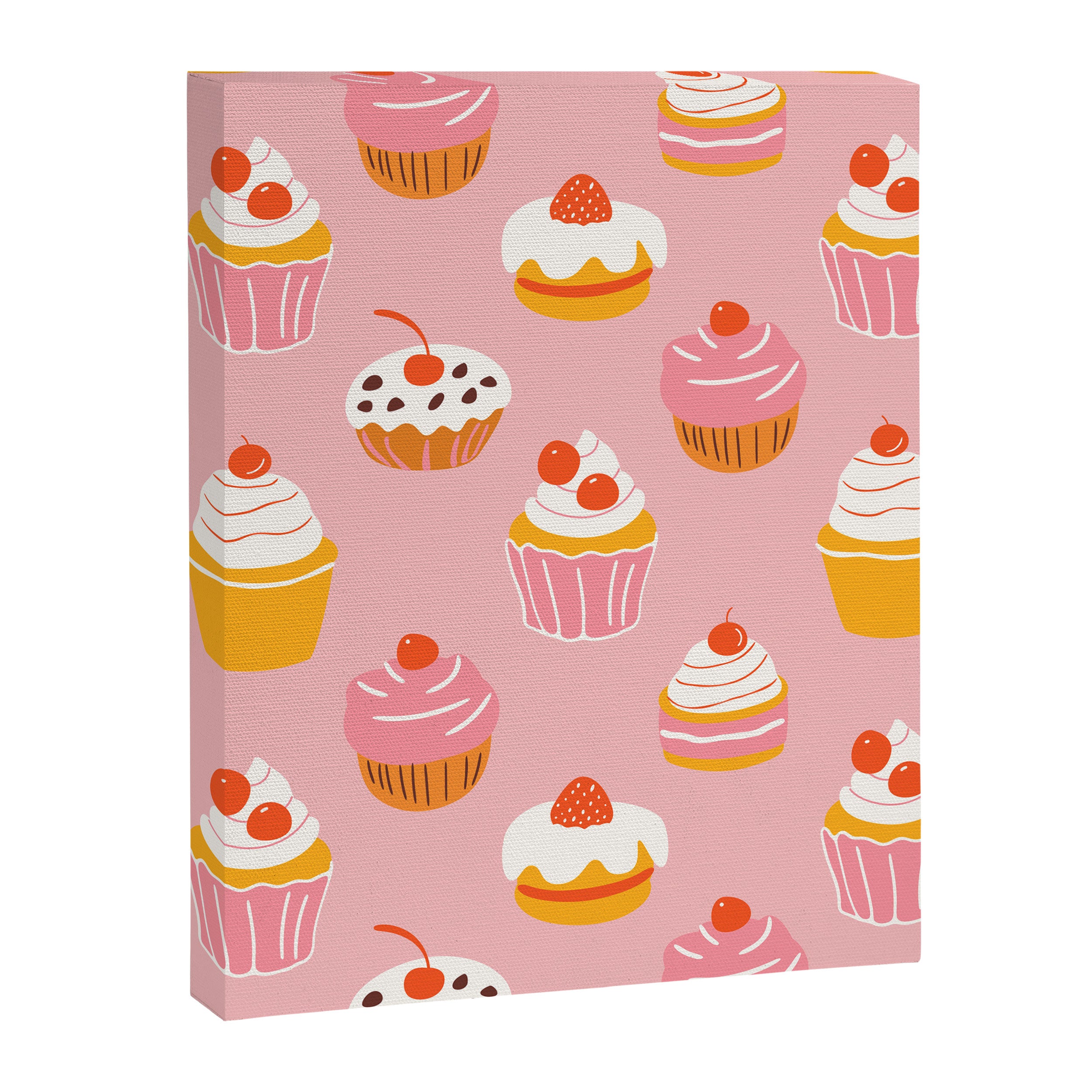 Pink cupcake cartoon food pattern Canvas Print Gallery Image 8