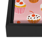 Pink cupcake cartoon food pattern Framed Canvas Print Gallery Image 3