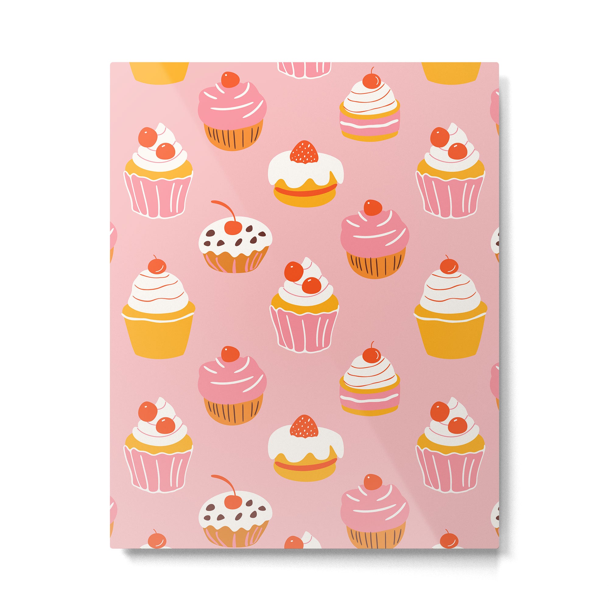 Pink cupcake cartoon food pattern Metal Print Gallery Image 6