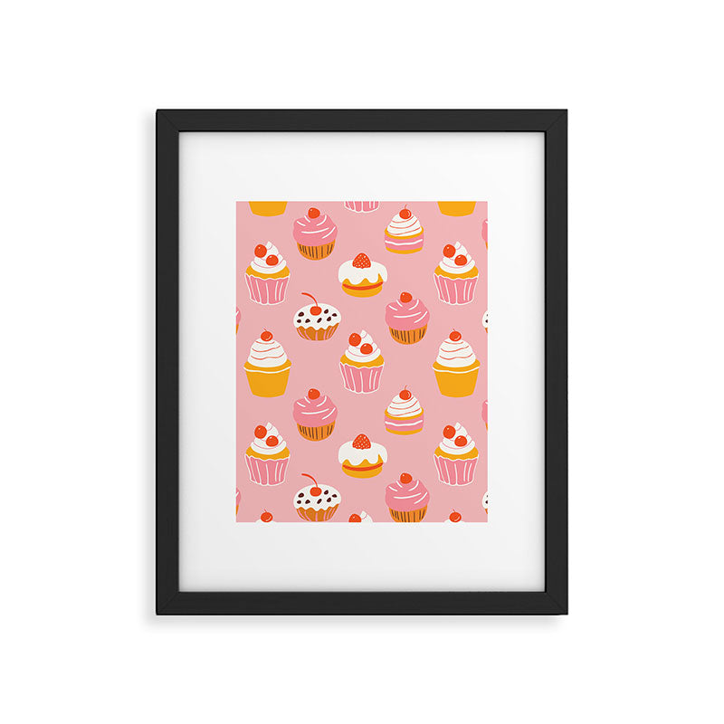 Pink cupcake cartoon food pattern Framed Art Print Gallery Image 6