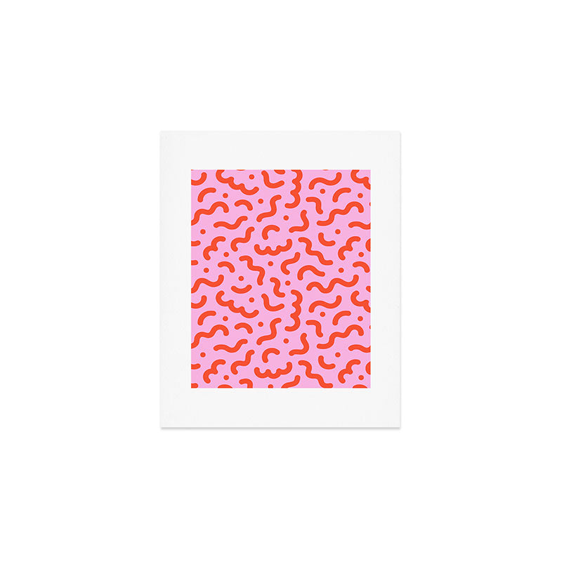 Pink line doodle squiggle pattern Art Print Gallery Image 1