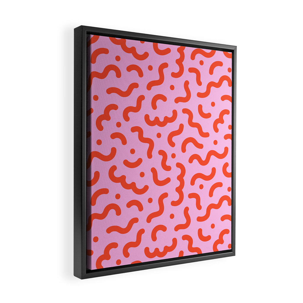 Pink line doodle squiggle pattern Framed Canvas Print Gallery Image 2