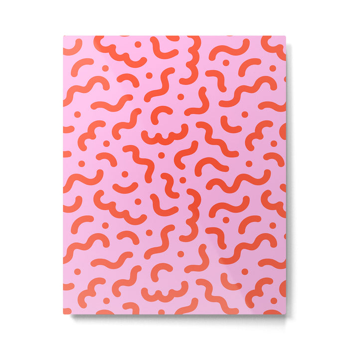 Pink line doodle squiggle pattern Metal Print Gallery Image 1