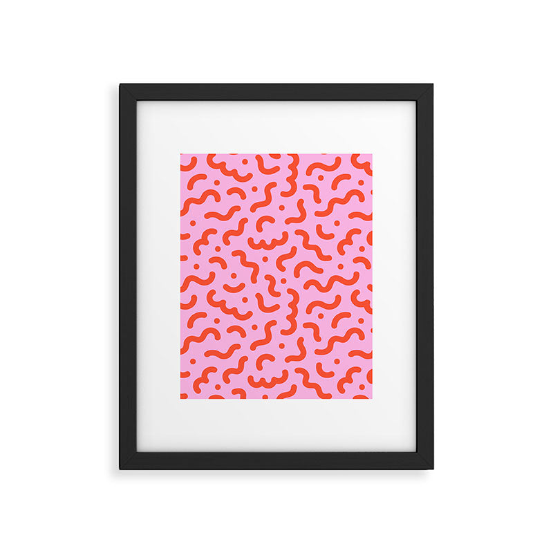 Pink line doodle squiggle pattern Framed Art Print Gallery Image 6