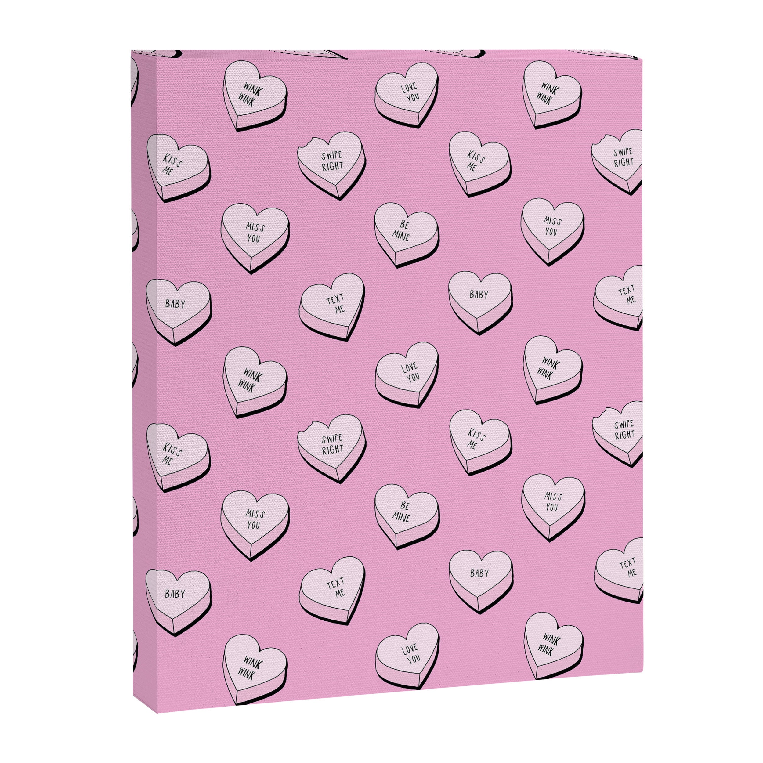 Pink love heart candy cartoon pattern Canvas Print Gallery Image 8