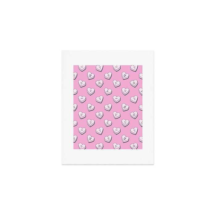Pink love heart candy cartoon pattern Art Print Gallery Image 1