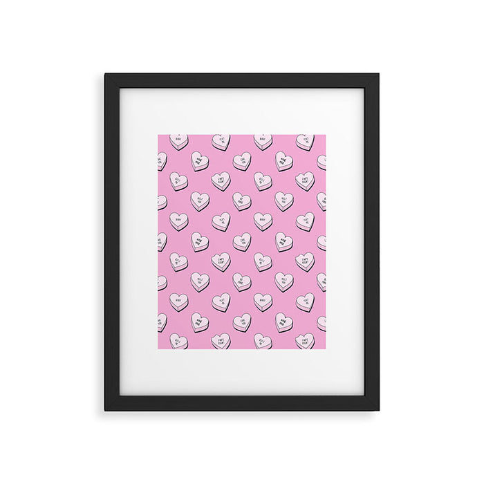 Pink love heart candy cartoon pattern Framed Art Print Gallery Image 1