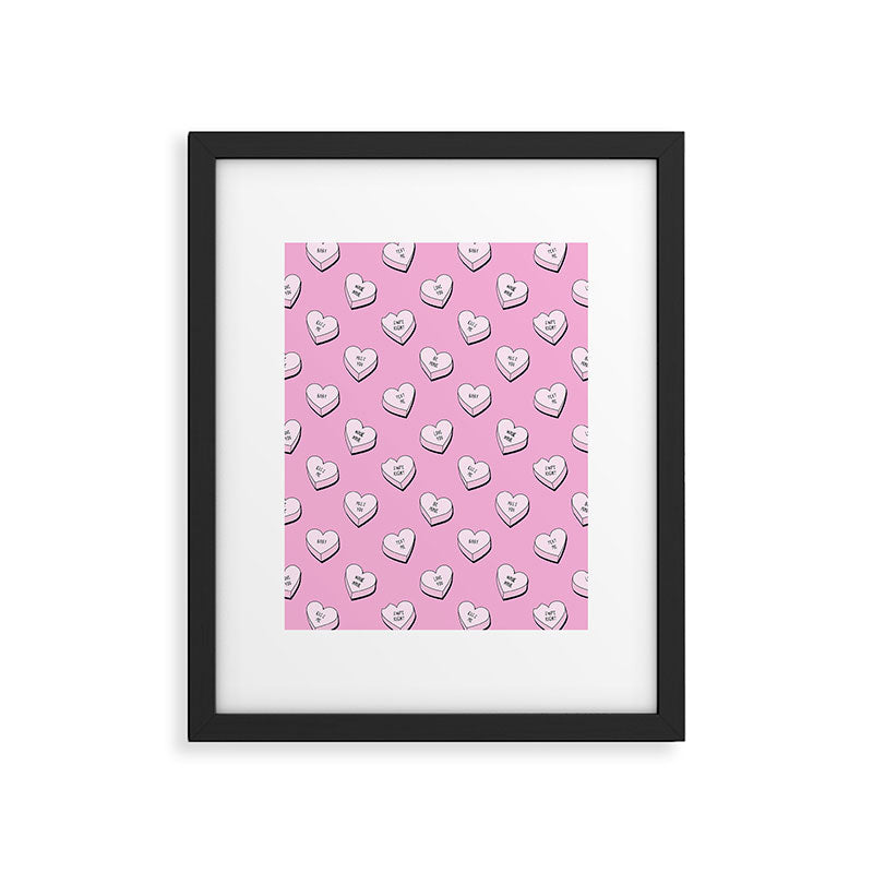 Pink love heart candy cartoon pattern Framed Art Print Gallery Image 6
