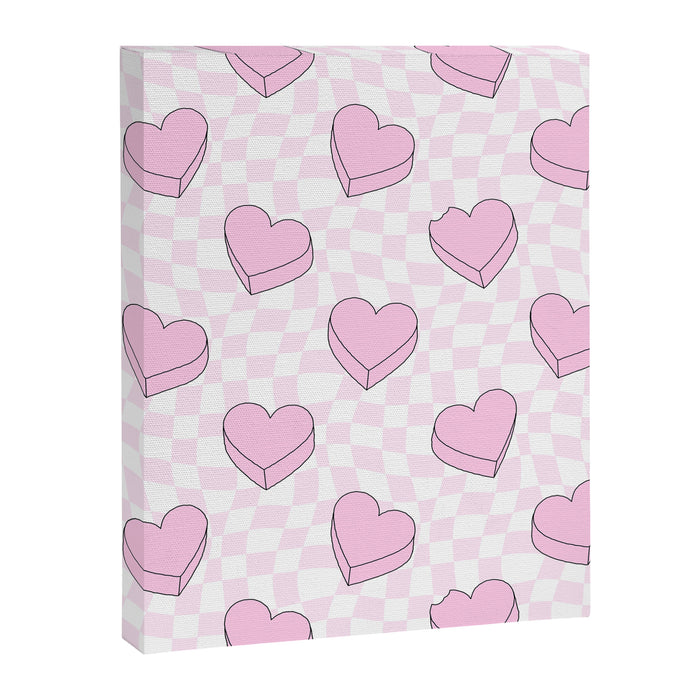 Pink love heart candy checkered pattern Canvas Print Gallery Image 1