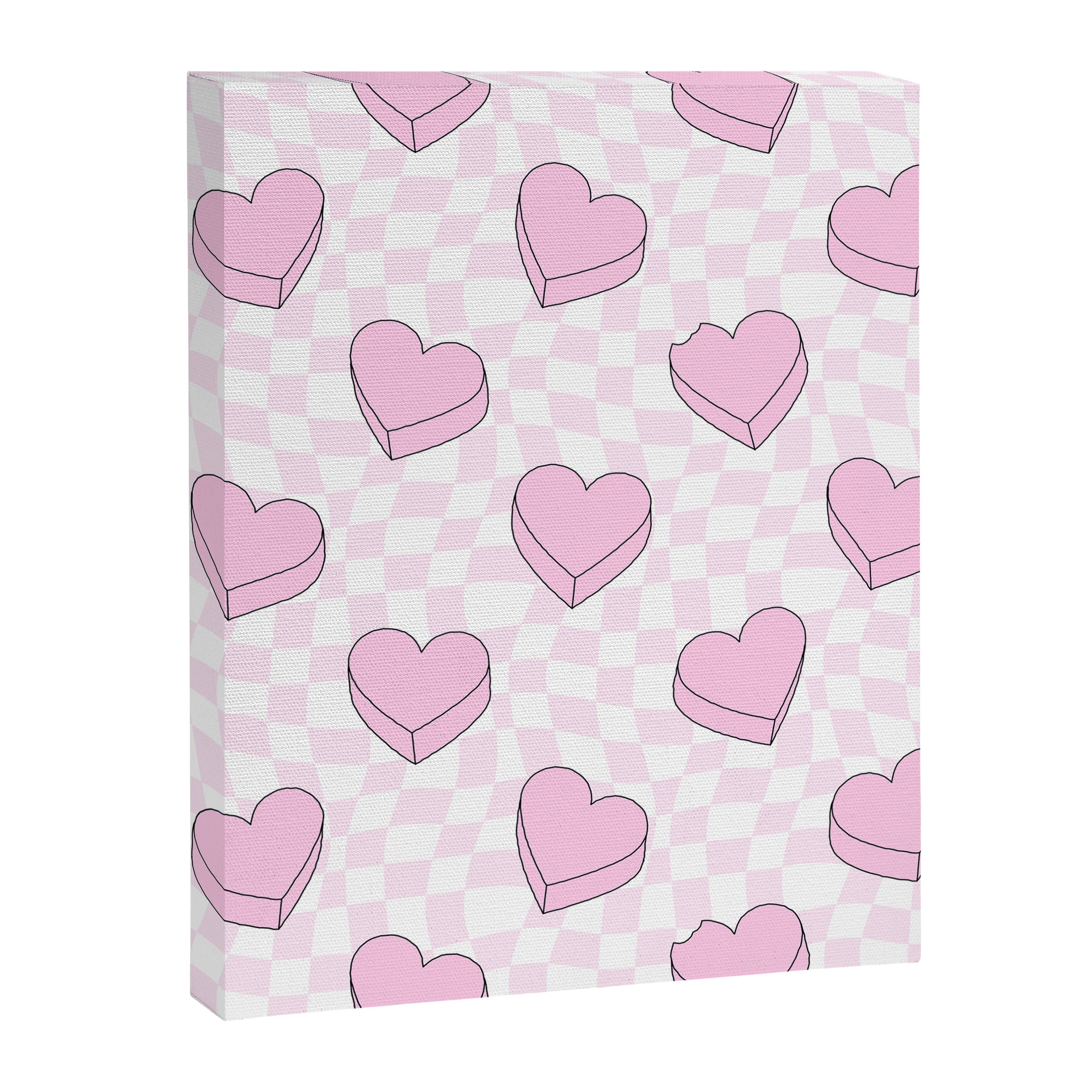 Pink love heart candy checkered pattern Canvas Print Gallery Image 8