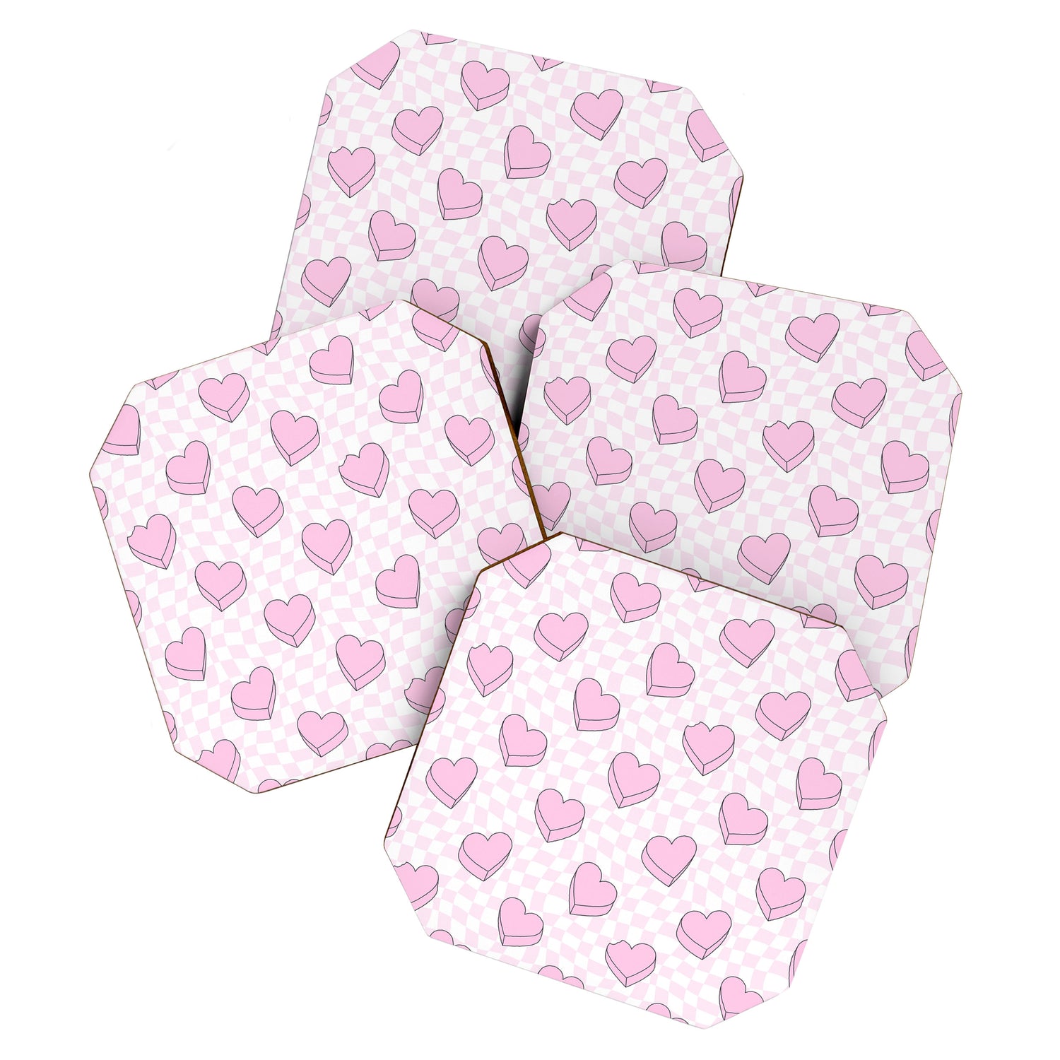 Pink love heart candy checkered pattern Coaster Gallery Image 1