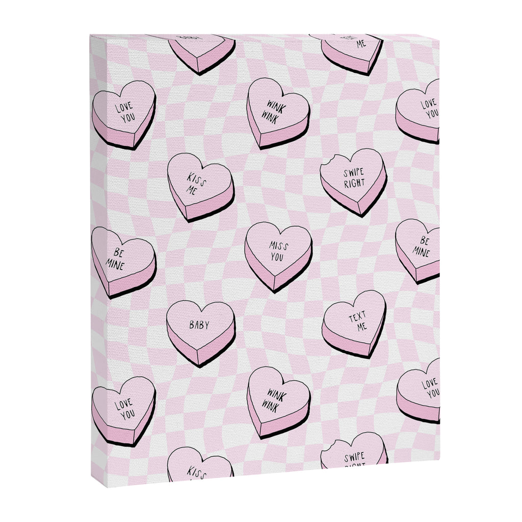 Pink love heart candy checkered pattern Canvas Print Gallery Image 8