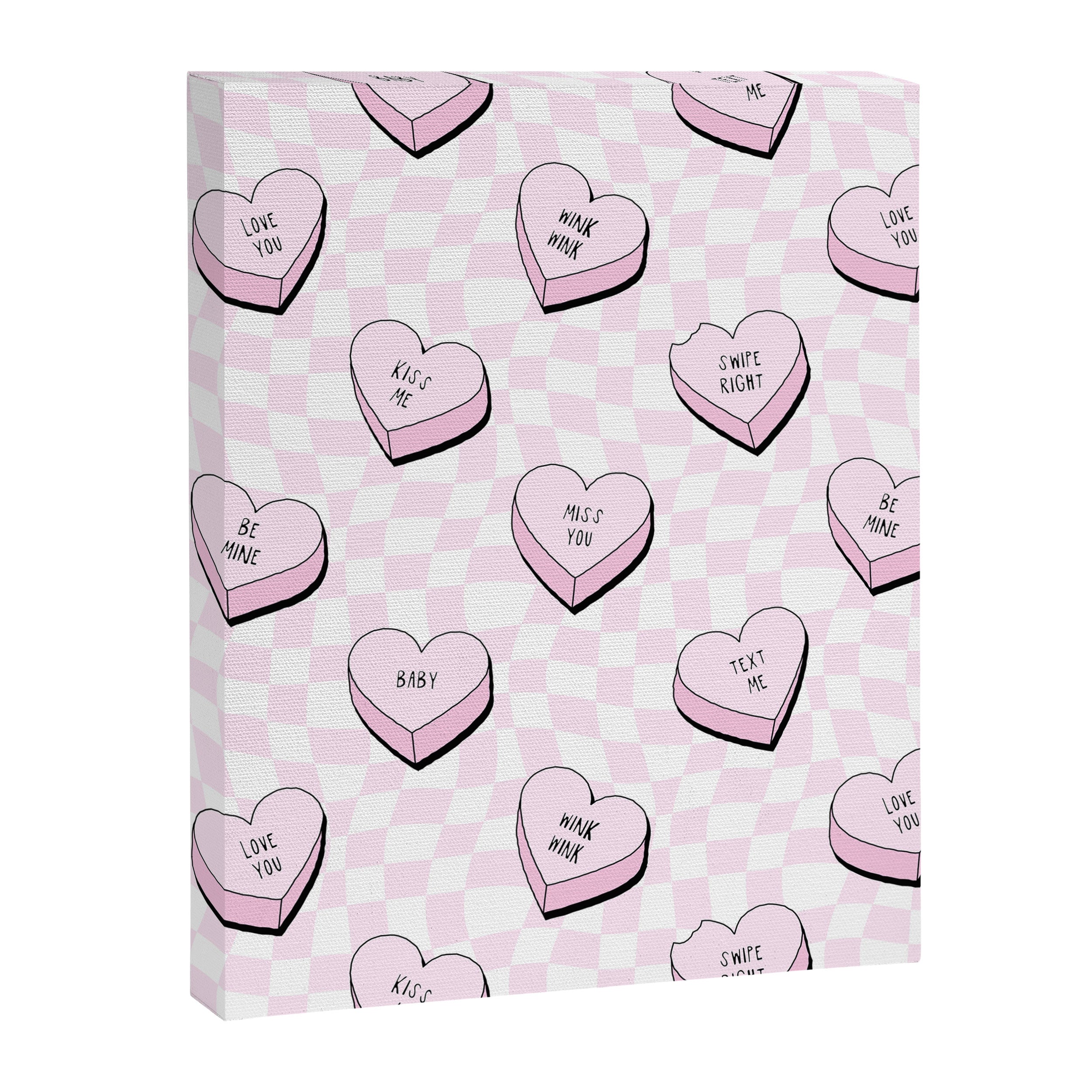 Pink love heart candy checkered pattern Canvas Print Gallery Image 8