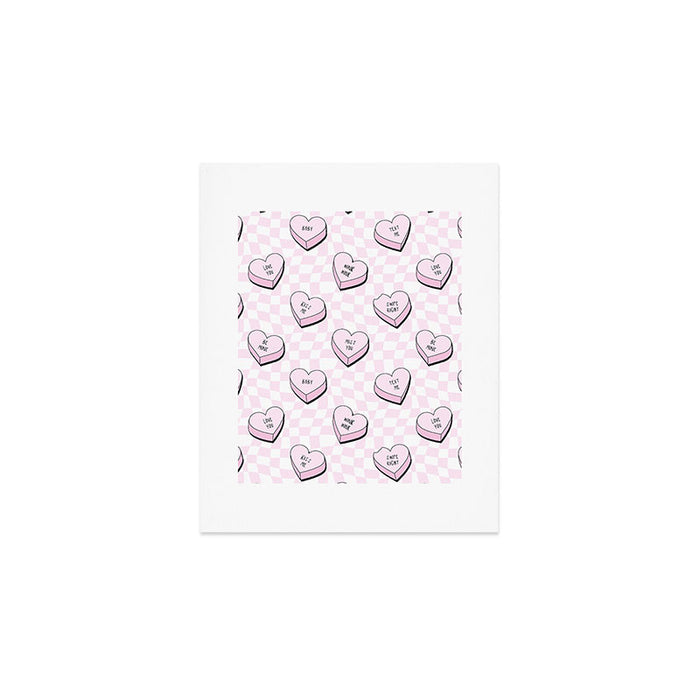 Pink love heart candy checkered pattern Art Print Gallery Image 1