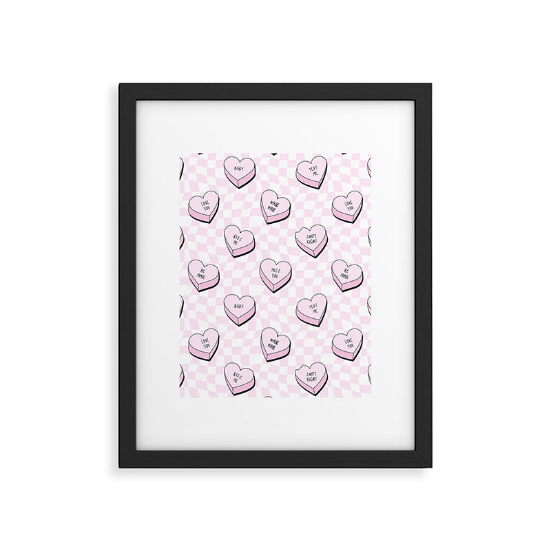 Pink love heart candy checkered pattern Framed Art Print Gallery Image 6