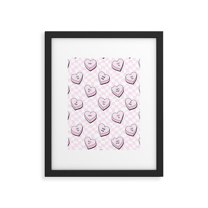 Pink love heart candy checkered pattern Framed Art Print Gallery Image 1
