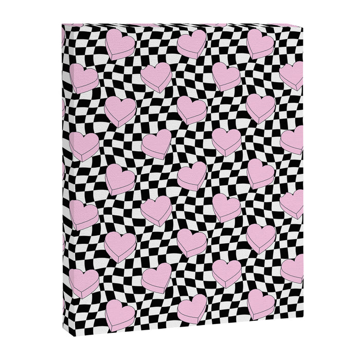 Pink love heart candy checkered pattern Canvas Print Gallery Image 1