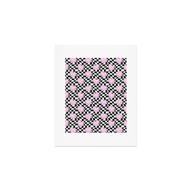 Pink love heart candy checkered pattern Art Print Gallery Image 1