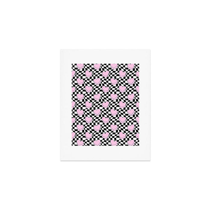 Pink love heart candy checkered pattern Art Print Gallery Image 1