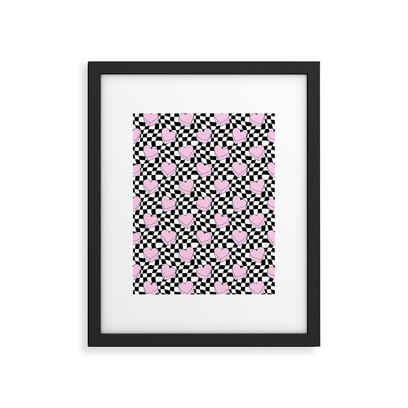 Pink love heart candy checkered pattern Framed Art Print Gallery Image 6