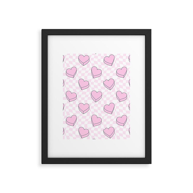 Pink love heart candy checkered pattern Framed Art Print Gallery Image 6
