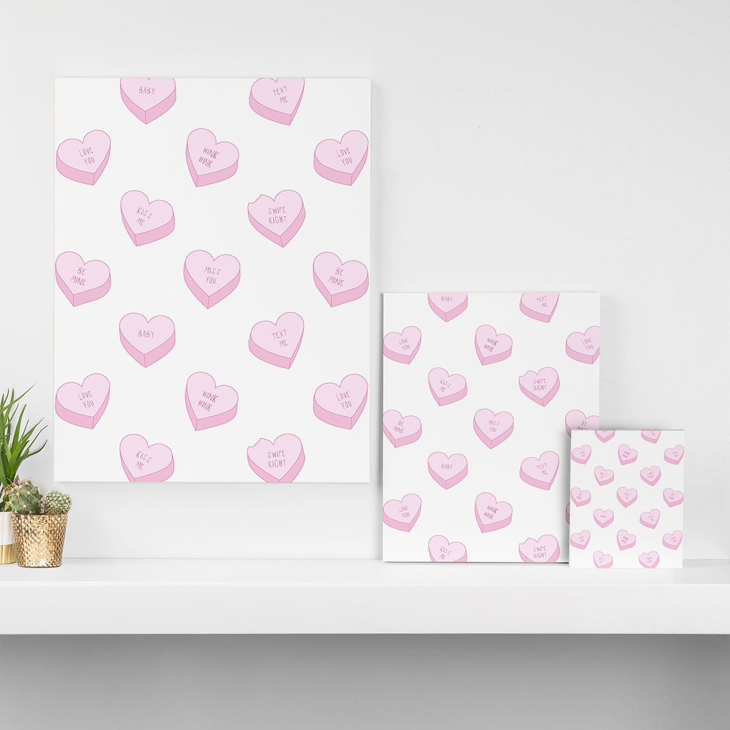 Pink love heart candy pattern Canvas Print Gallery Image 3