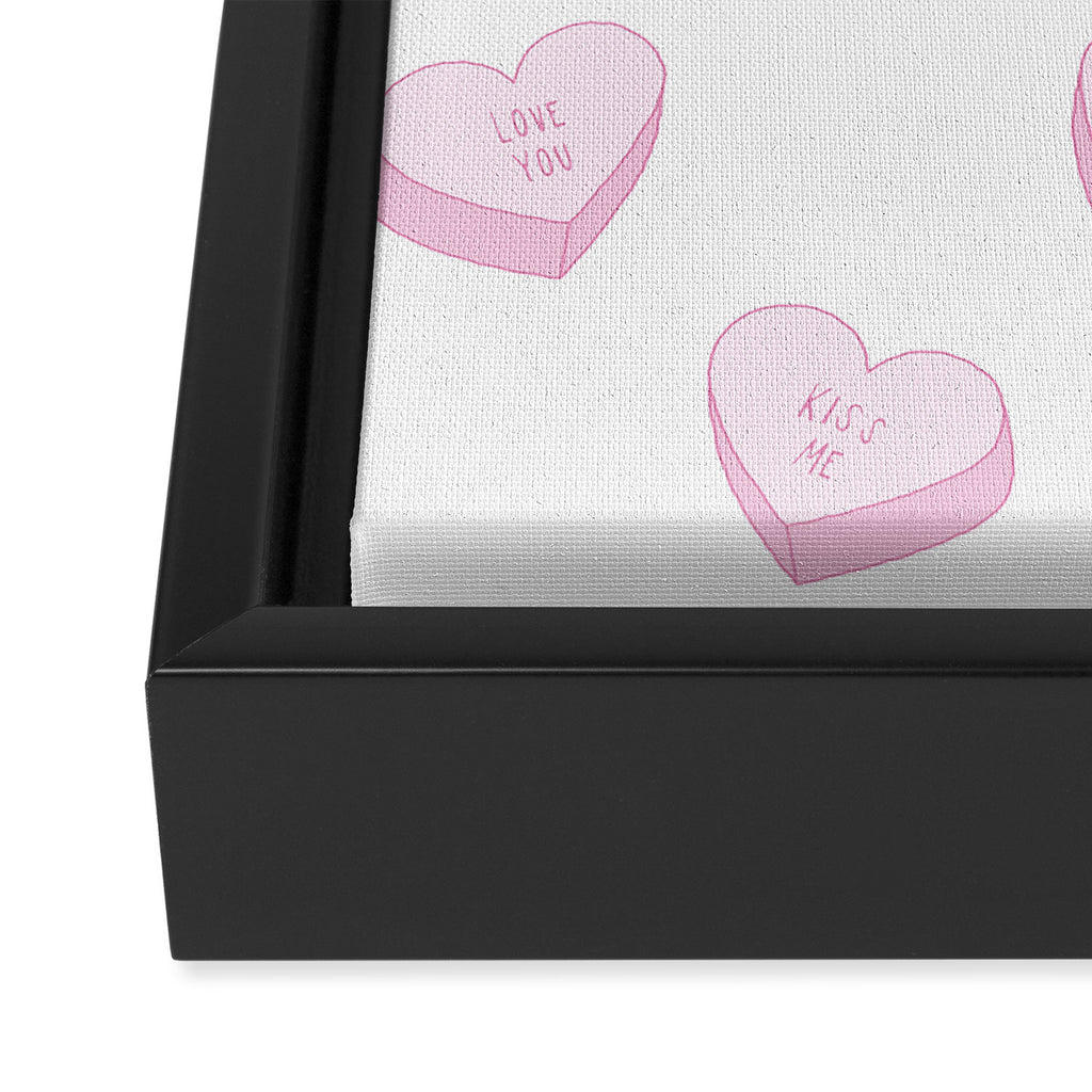 Pink love heart candy pattern Framed Canvas Print Gallery Image 3