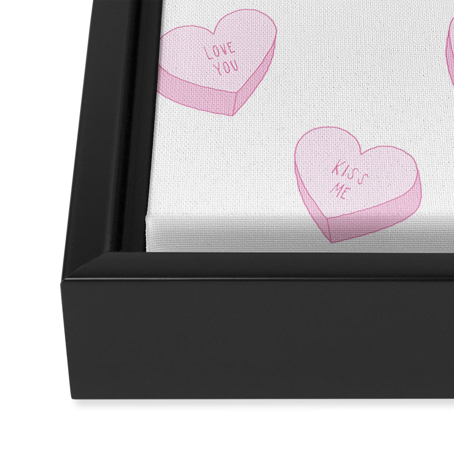 Pink love heart candy pattern Framed Canvas Print Gallery Image 3