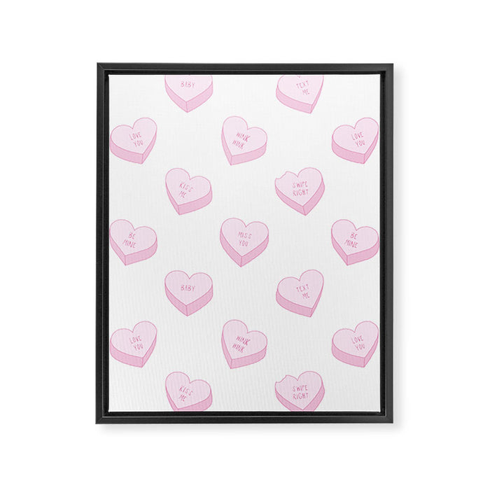 Pink love heart candy pattern Framed Canvas Print Gallery Image 1
