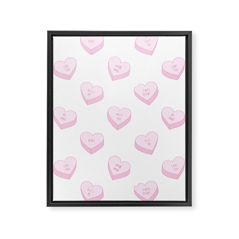 Pink love heart candy pattern Framed Canvas Print Gallery Image 8
