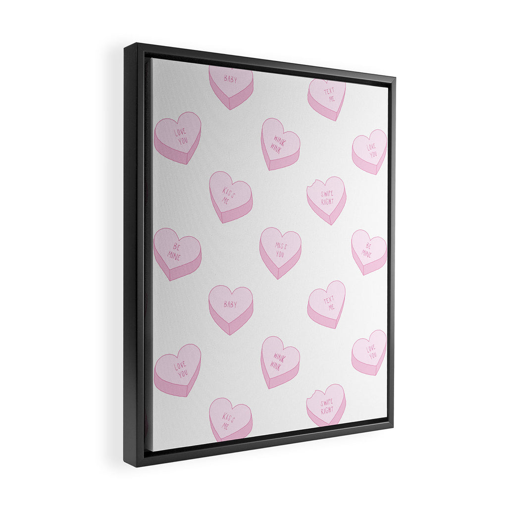 Pink love heart candy pattern Framed Canvas Print Gallery Image 2