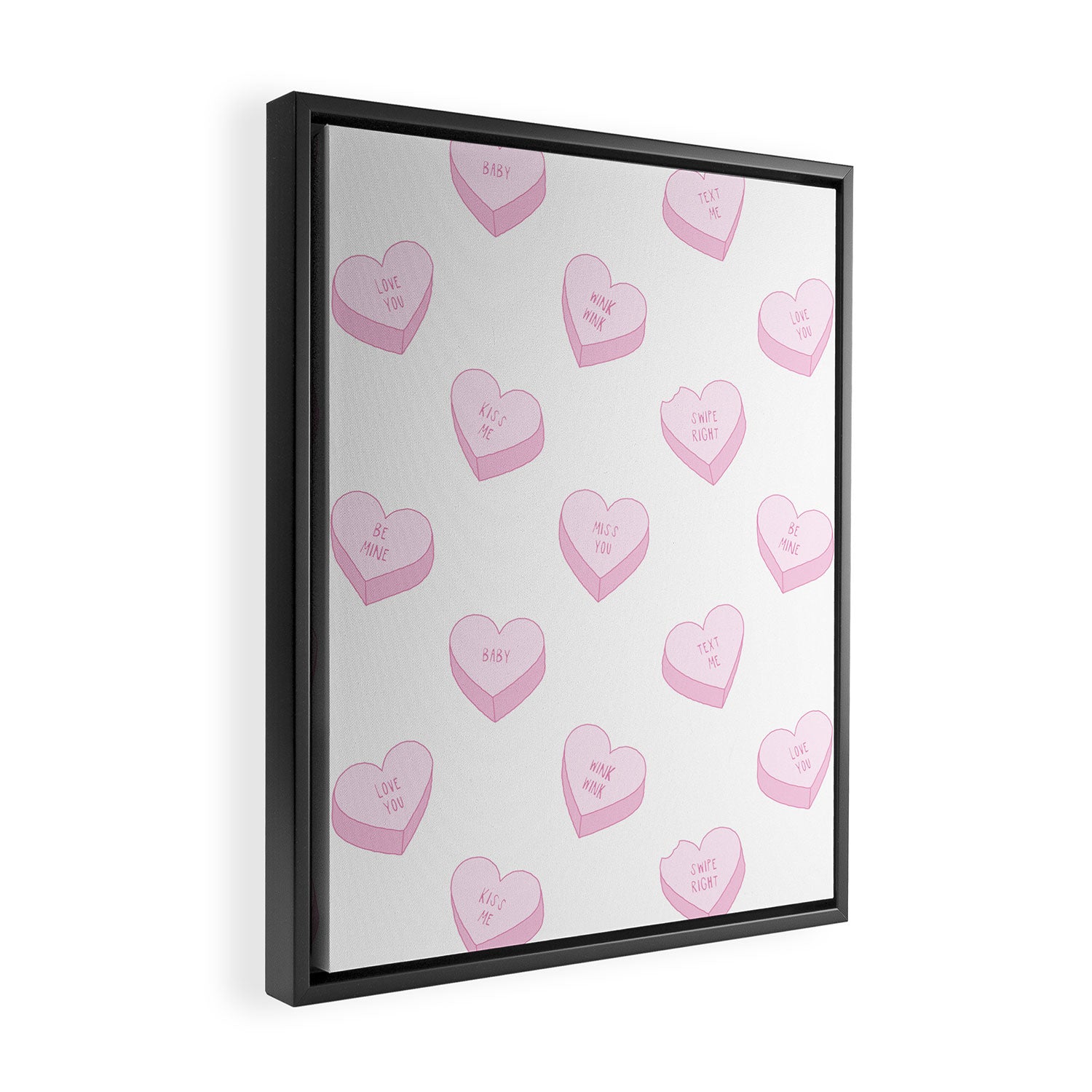 Pink love heart candy pattern Framed Canvas Print Gallery Image 2
