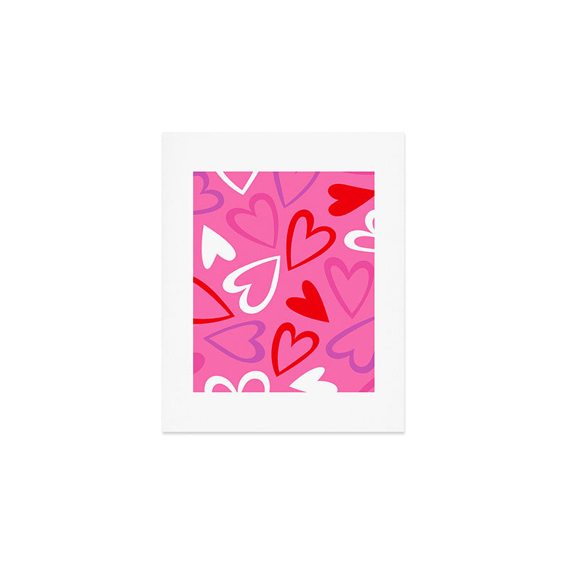 Pink love heart cartoon pattern Art Print Gallery Image 1