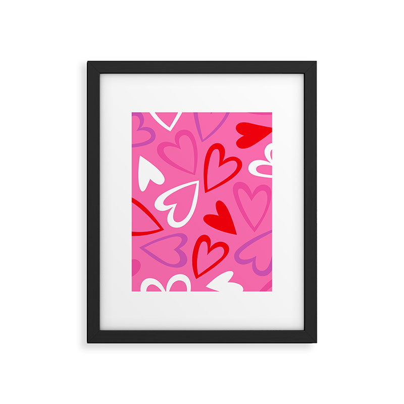 Pink love heart cartoon pattern Framed Art Print Gallery Image 6