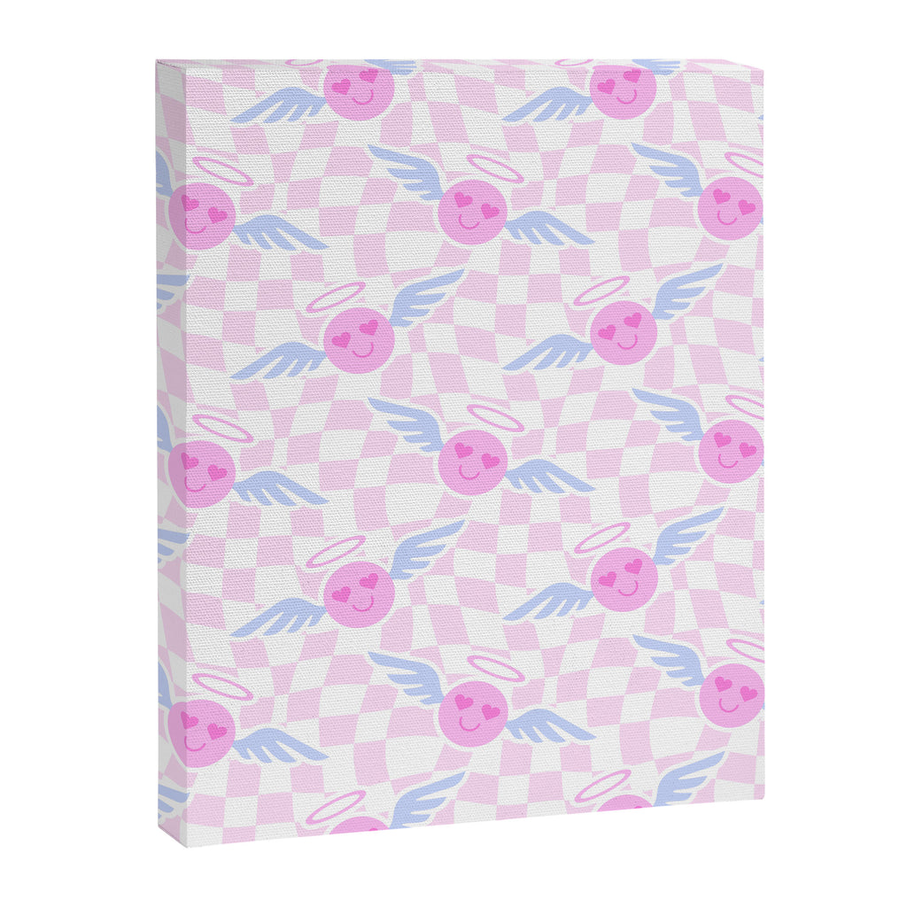 Pink love heart face checkered pattern Canvas Print Gallery Image 8