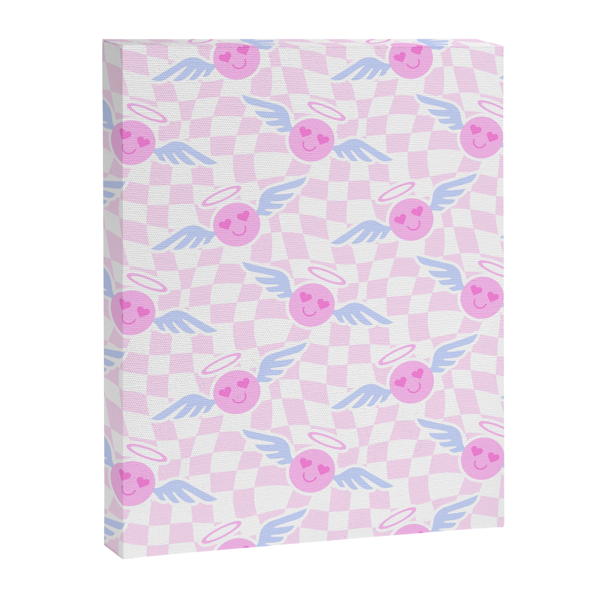 Pink love heart face checkered pattern Canvas Print Gallery Image 8