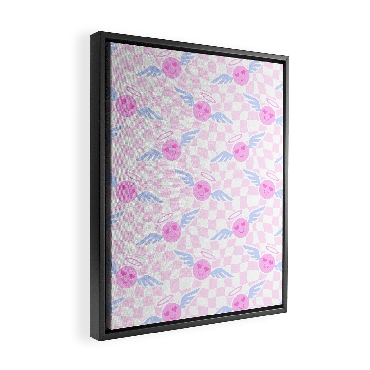 Pink love heart face checkered pattern Framed Canvas Print Gallery Image 2