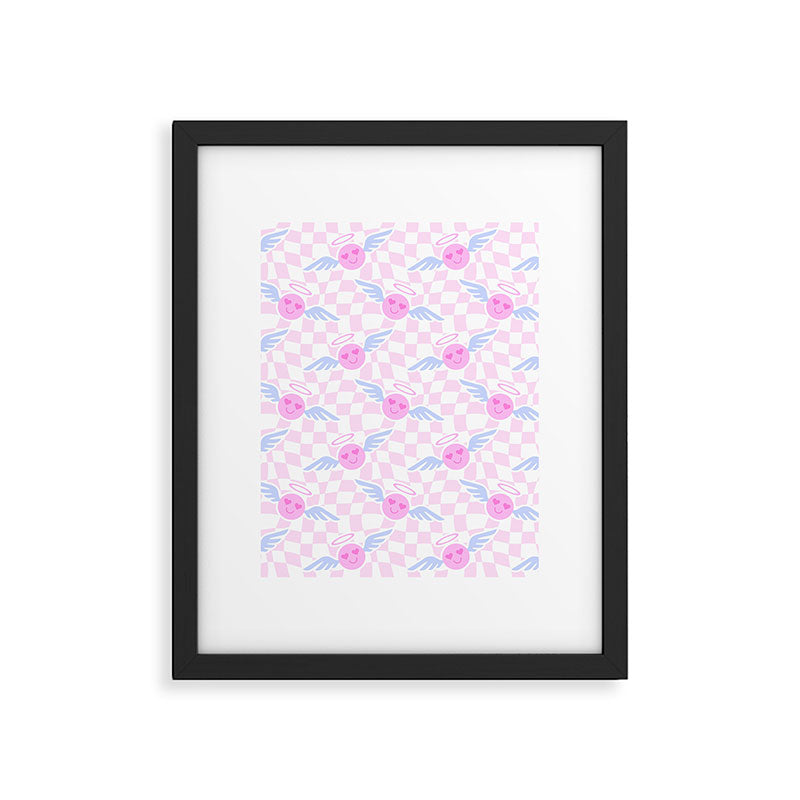 Pink love heart face checkered pattern Framed Art Print Gallery Image 6
