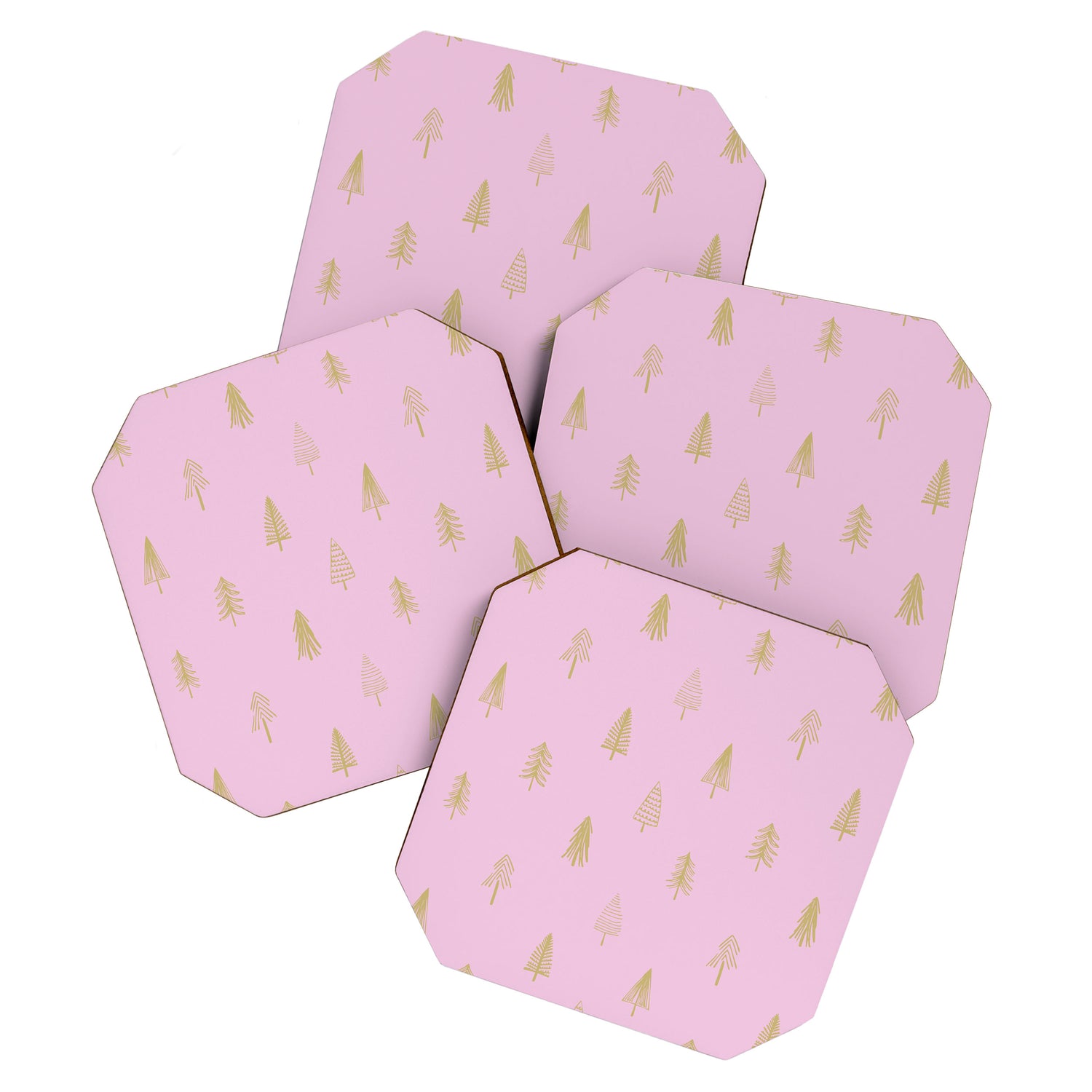 Pink pine tree doodle art pattern Coaster Gallery Image 1