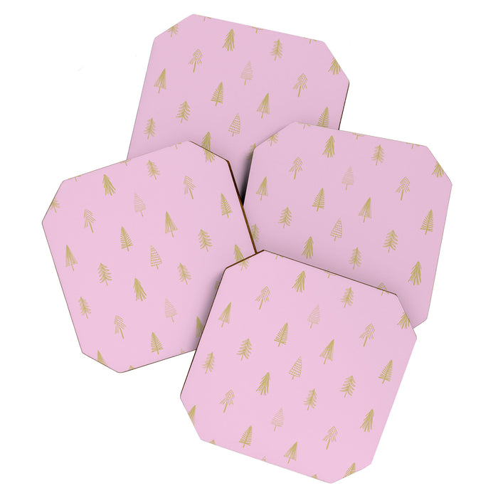 Pink pine tree doodle art pattern Coaster Gallery Image 1