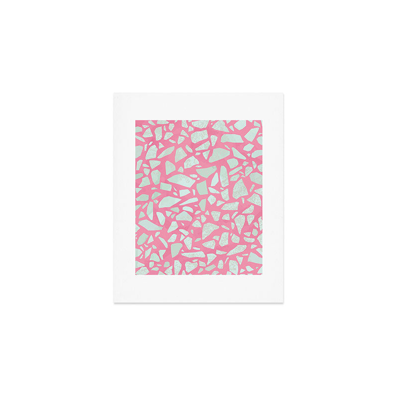 Pink terrazzo flooring seamless pattern with colorful marble rocks Art Print Gallery Image 1