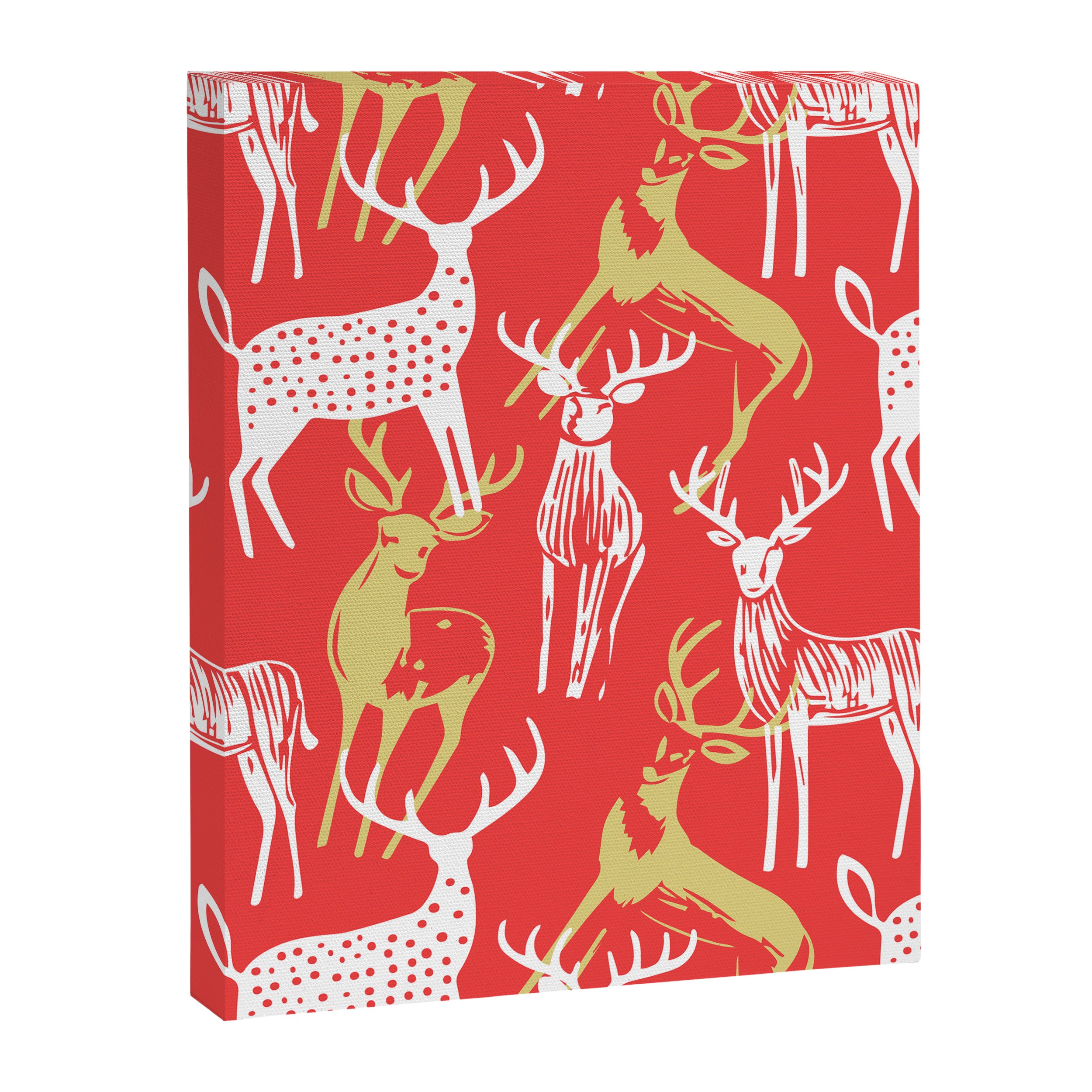 Red christmas reindeer animal pattern Canvas Print Gallery Image 3