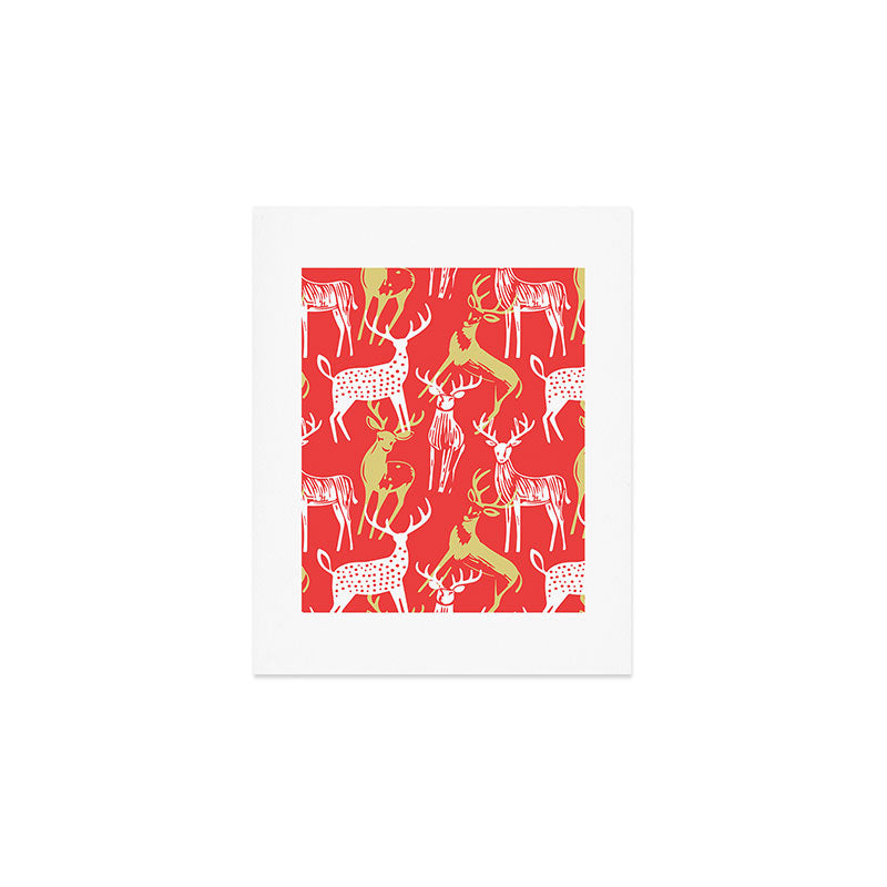 Red christmas reindeer animal pattern Art Print Gallery Image 1